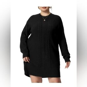 Seta T Women's Cable Knit Long Sleeve Crewneck Sweater Dress